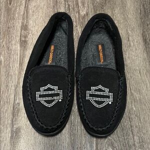 Harley-Davidson Black Slip-On Slippers with Silver Accents